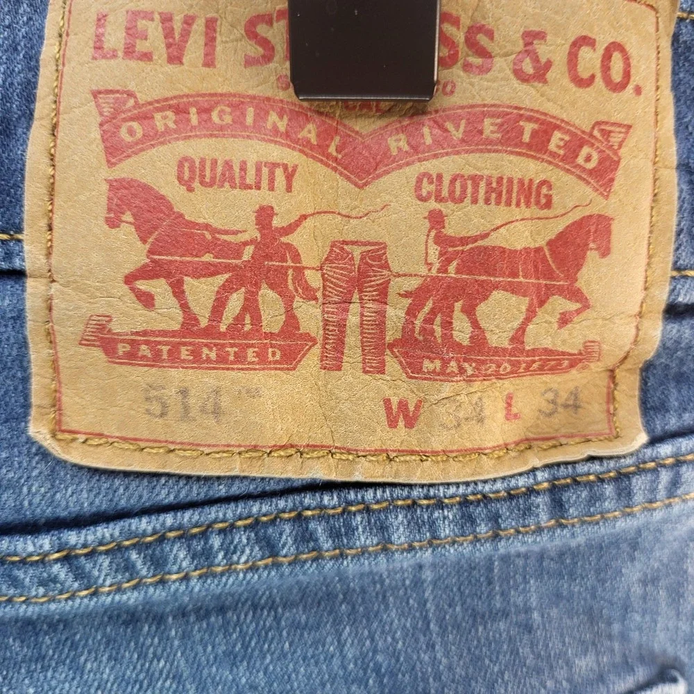 Levi's 514 Jeans Mens 34x32‎ Blue Straight Leg Denim Medium Wash Zip Fly